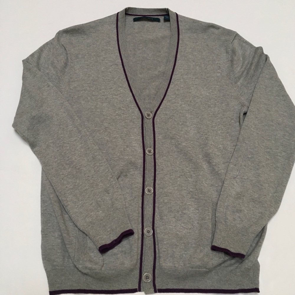 Perry Ellis Cotton Grey Button Cardigan w/pockets